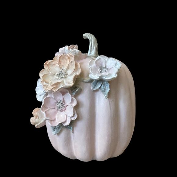 Martha Stewart Floral Embellished Pumpkin 10in Pastel Pink Resin Fall Decor NEW - Picture 12 of 15
